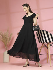 Georgette & Jhik-Jhak Long Dress with Sweetheart Neck