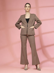 Women Solid Single-Breasted Two-Piece Suit