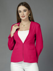 Women Solid Single-Breasted Shawl Collar Formal Blazer