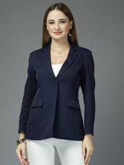 Women Solid Tailored-Fit Single-Breasted notched lapel Collar Formal Blazer