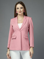 Women Solid Tailored-Fit Single-Breasted notched lapel Collar Formal Blazer