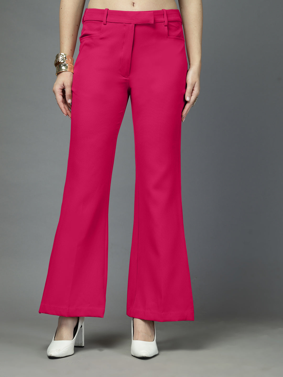 Women Solid Long Party Wear Pant High-Rise, Stretchable Pant