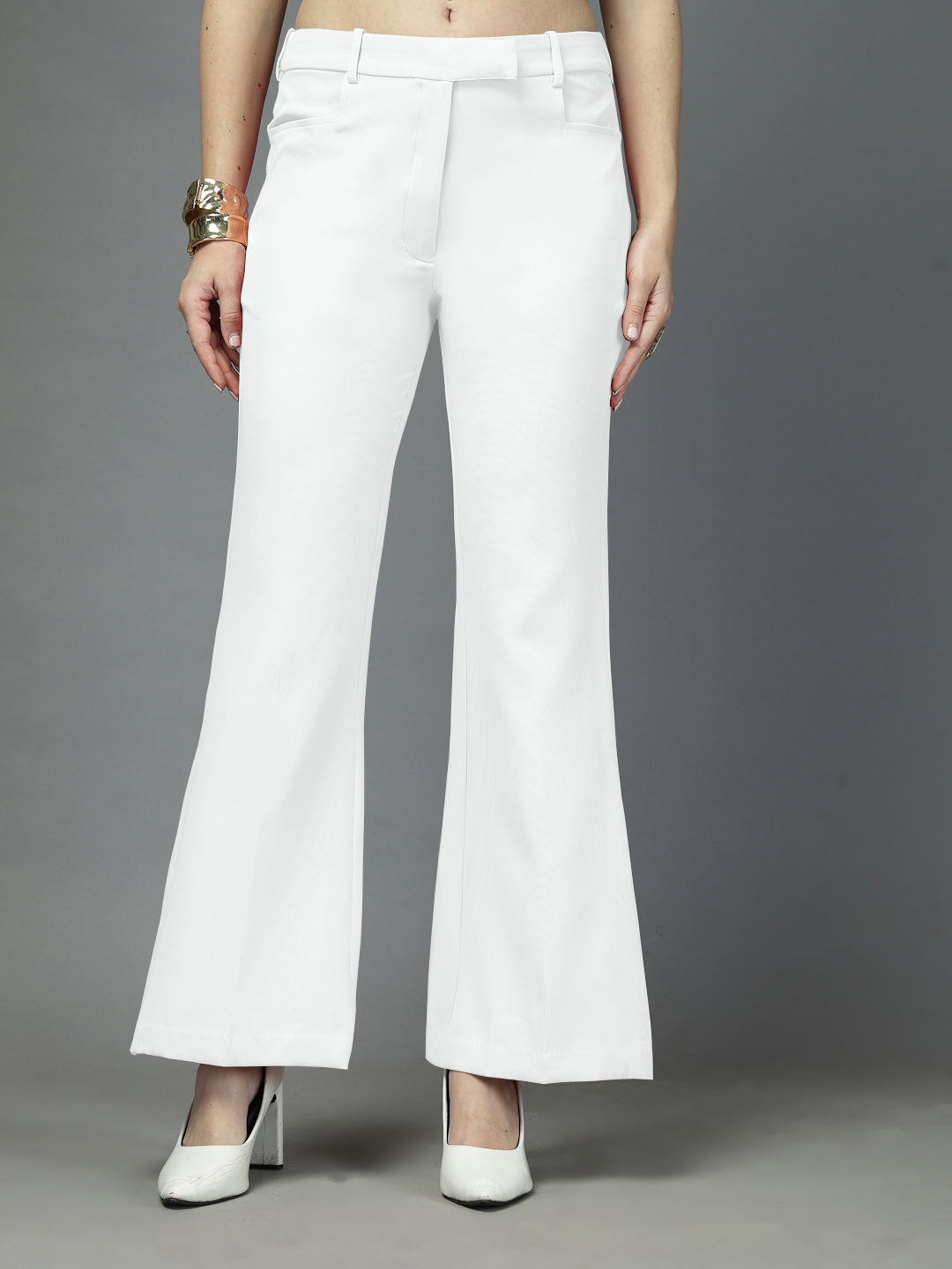 Women Solid Long Party Wear Pant High-Rise, Stretchable Pant