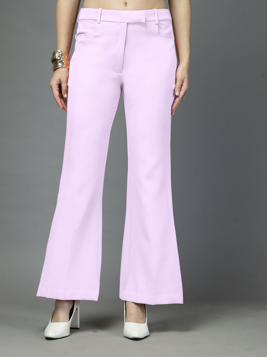 Women Solid Long Party Wear Pant High-Rise, Stretchable Pant
