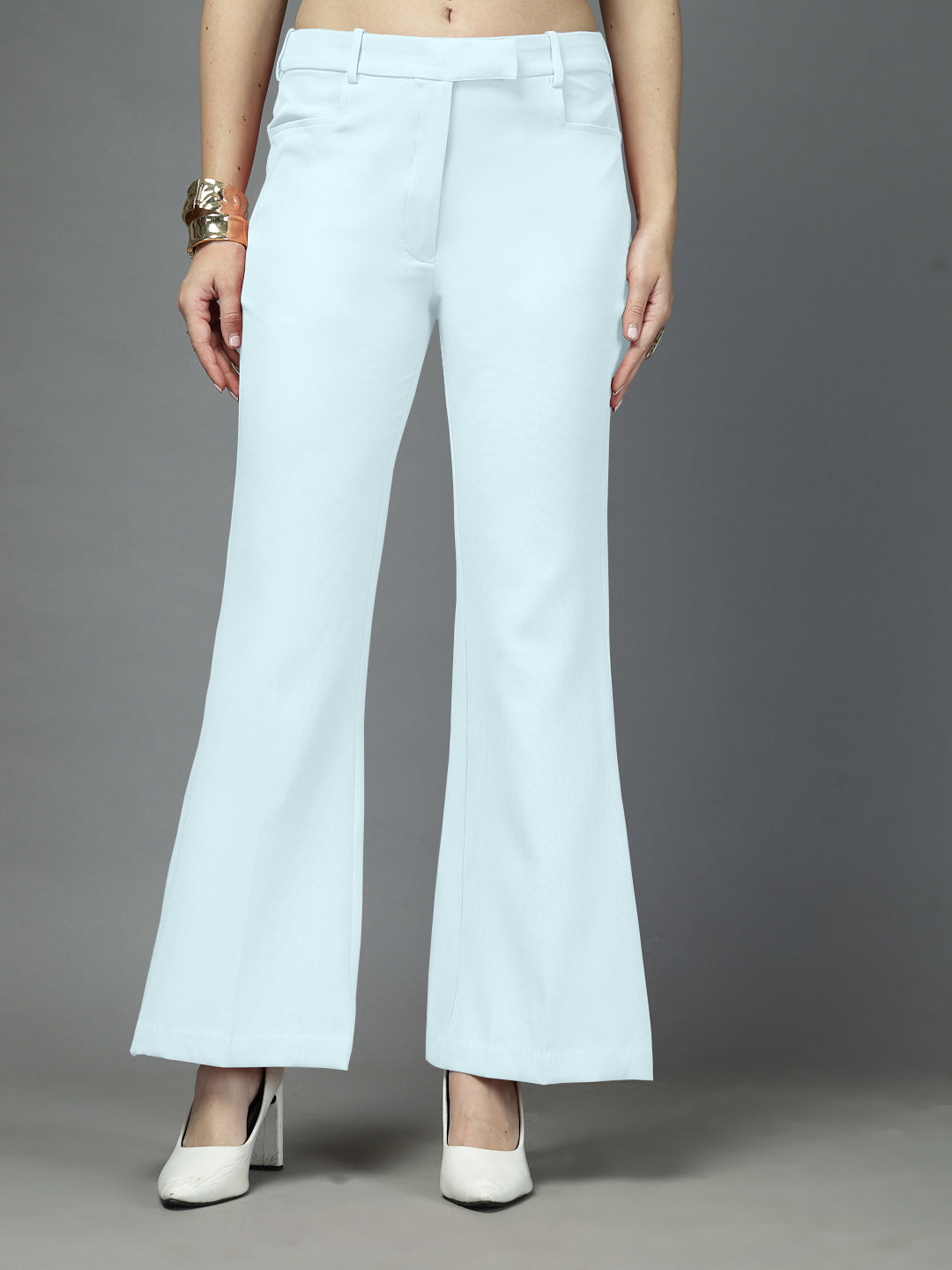 Women Solid Long Party Wear Pant High-Rise, Stretchable Pant