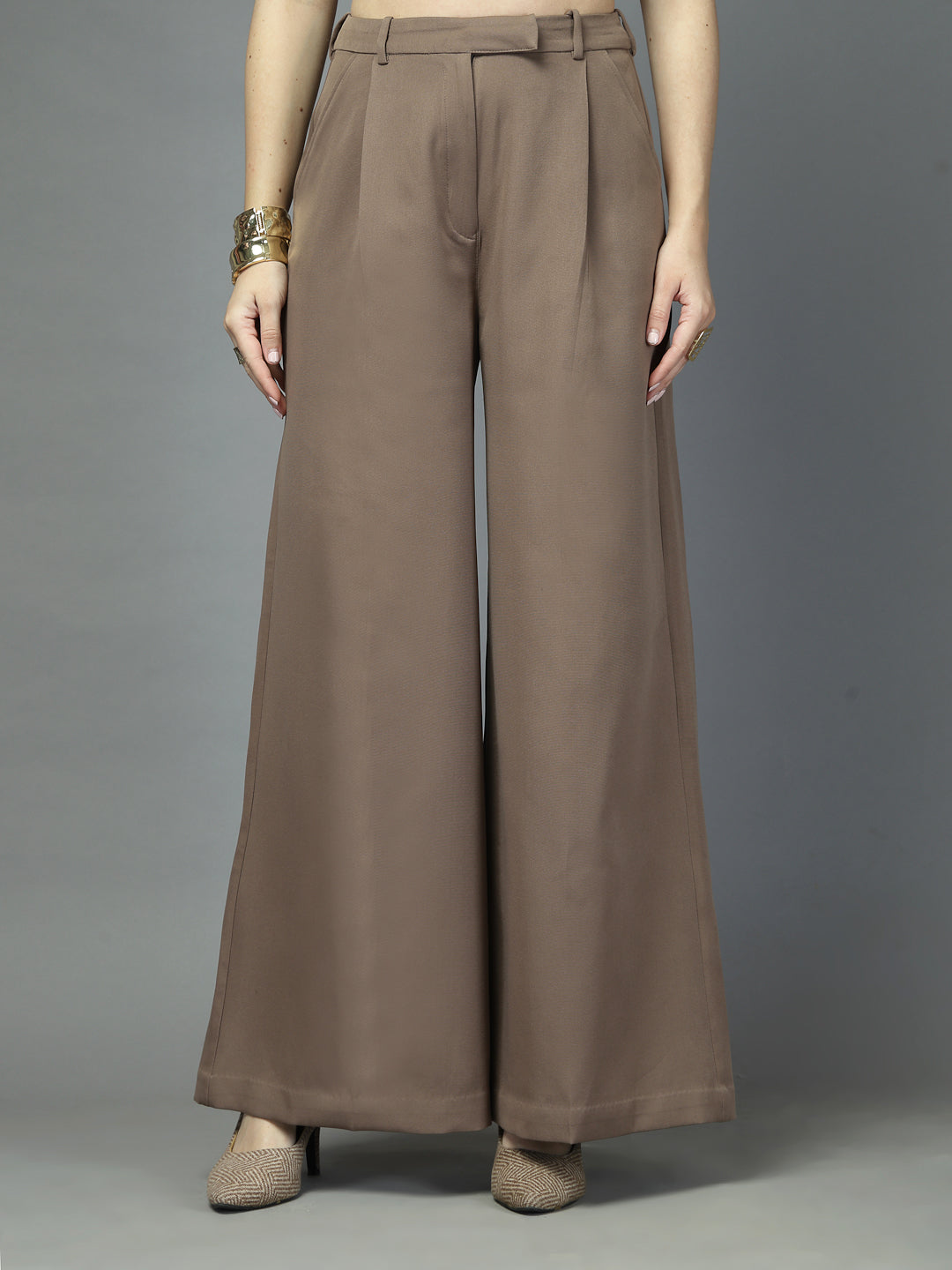 Women Solid Long Party Wear Pant High-Rise, Loose Fit Pant