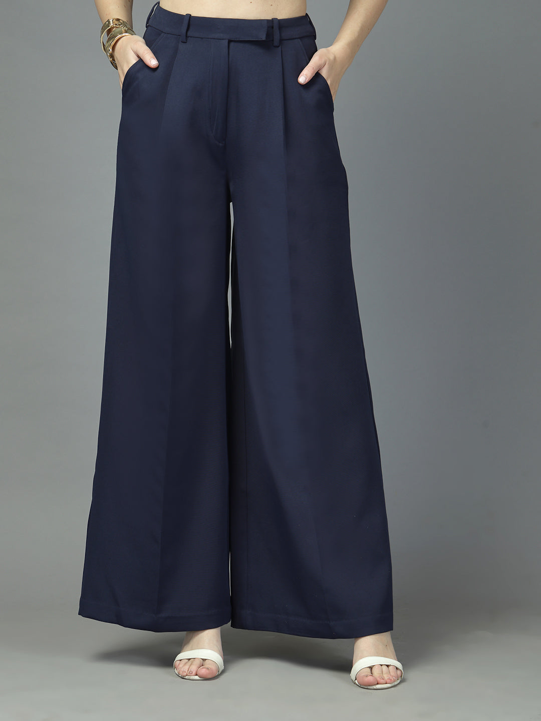 Women Solid Long Party Wear Pant High-Rise, Loose Fit Pant