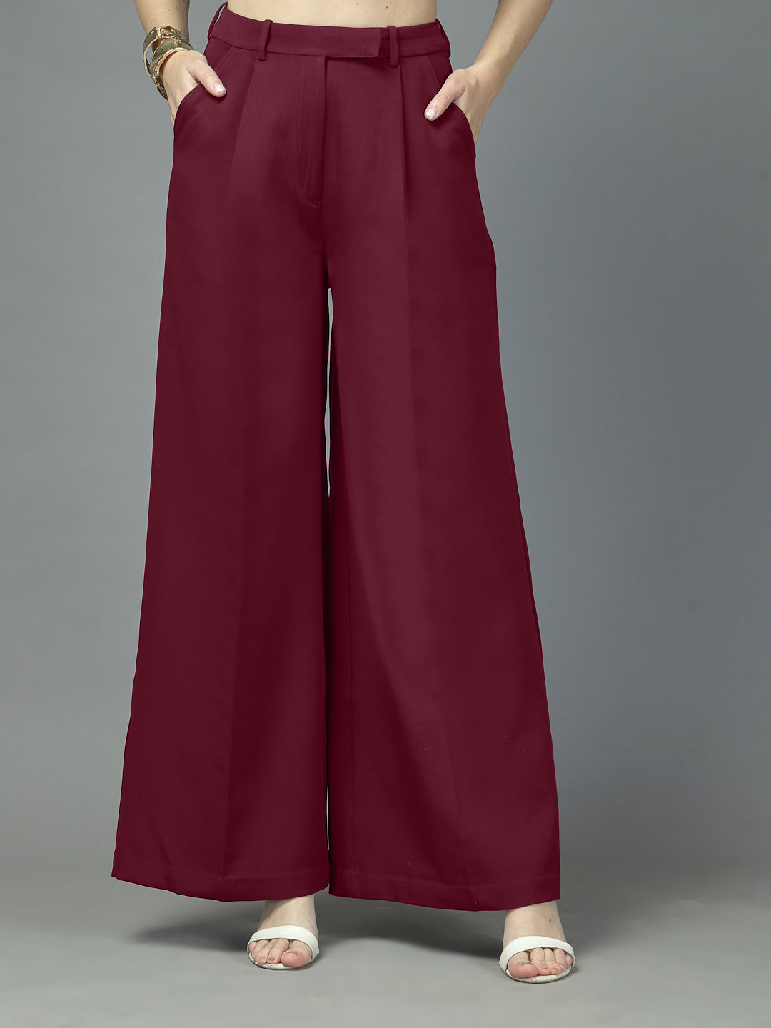 Women Solid Long Party Wear Pant High-Rise, Loose Fit Pant