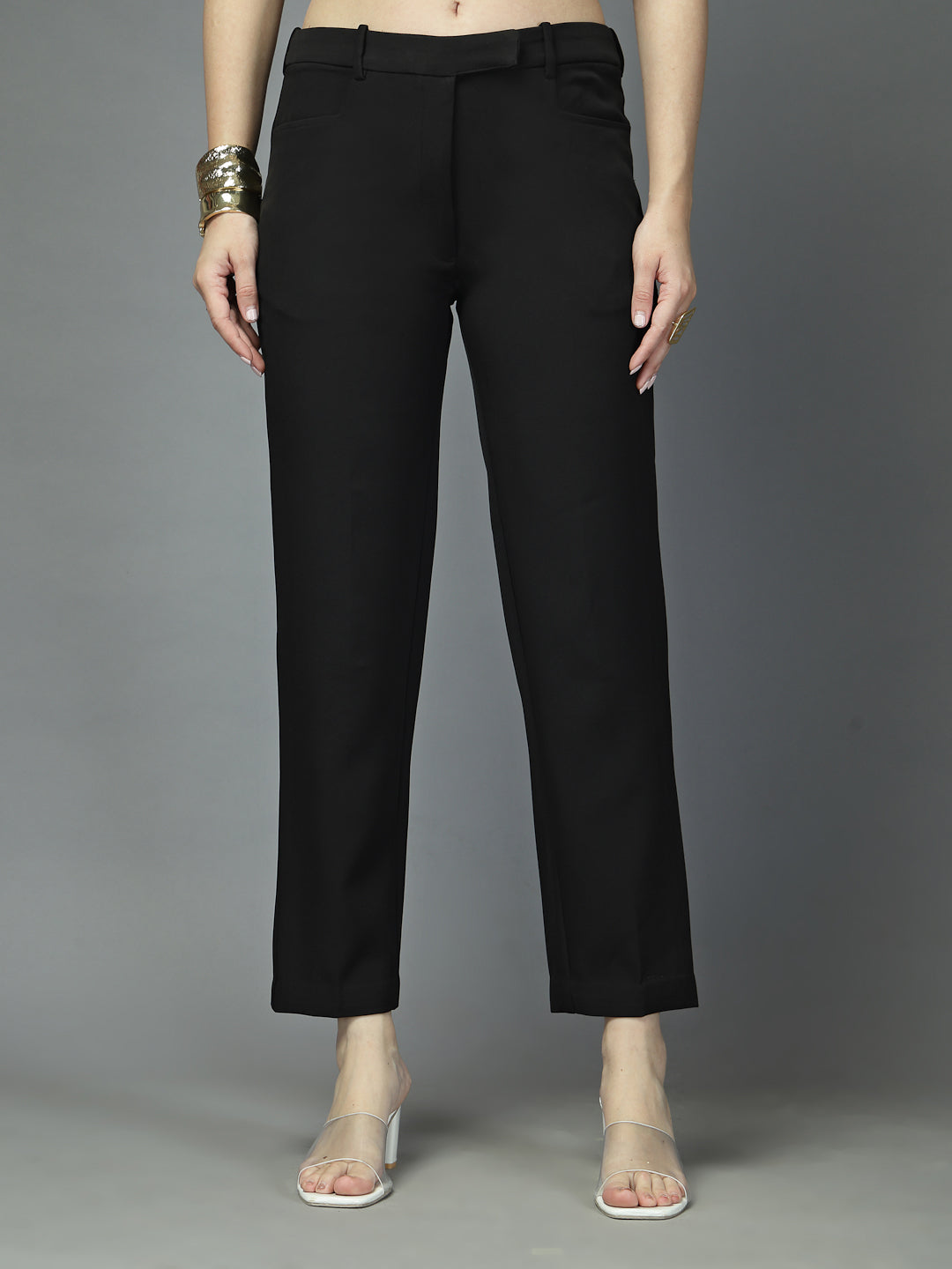 Women Solid Long Party Wear Pant, Stretchable Pant