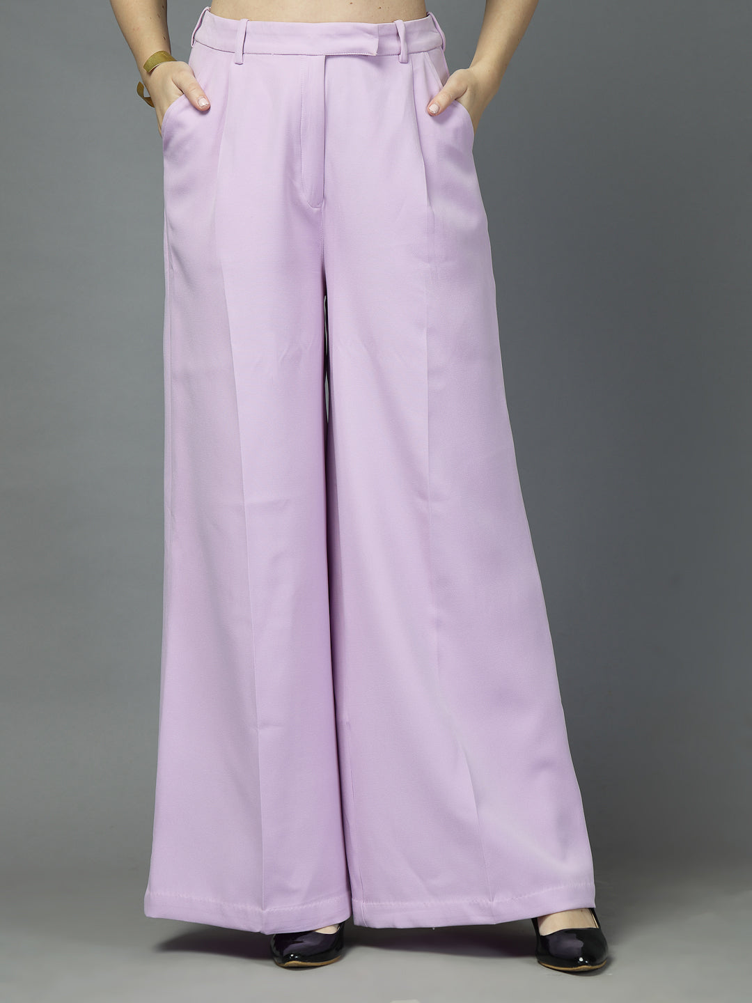 Women Solid Long Party Wear Pant High-Rise, Loose Fit Pant