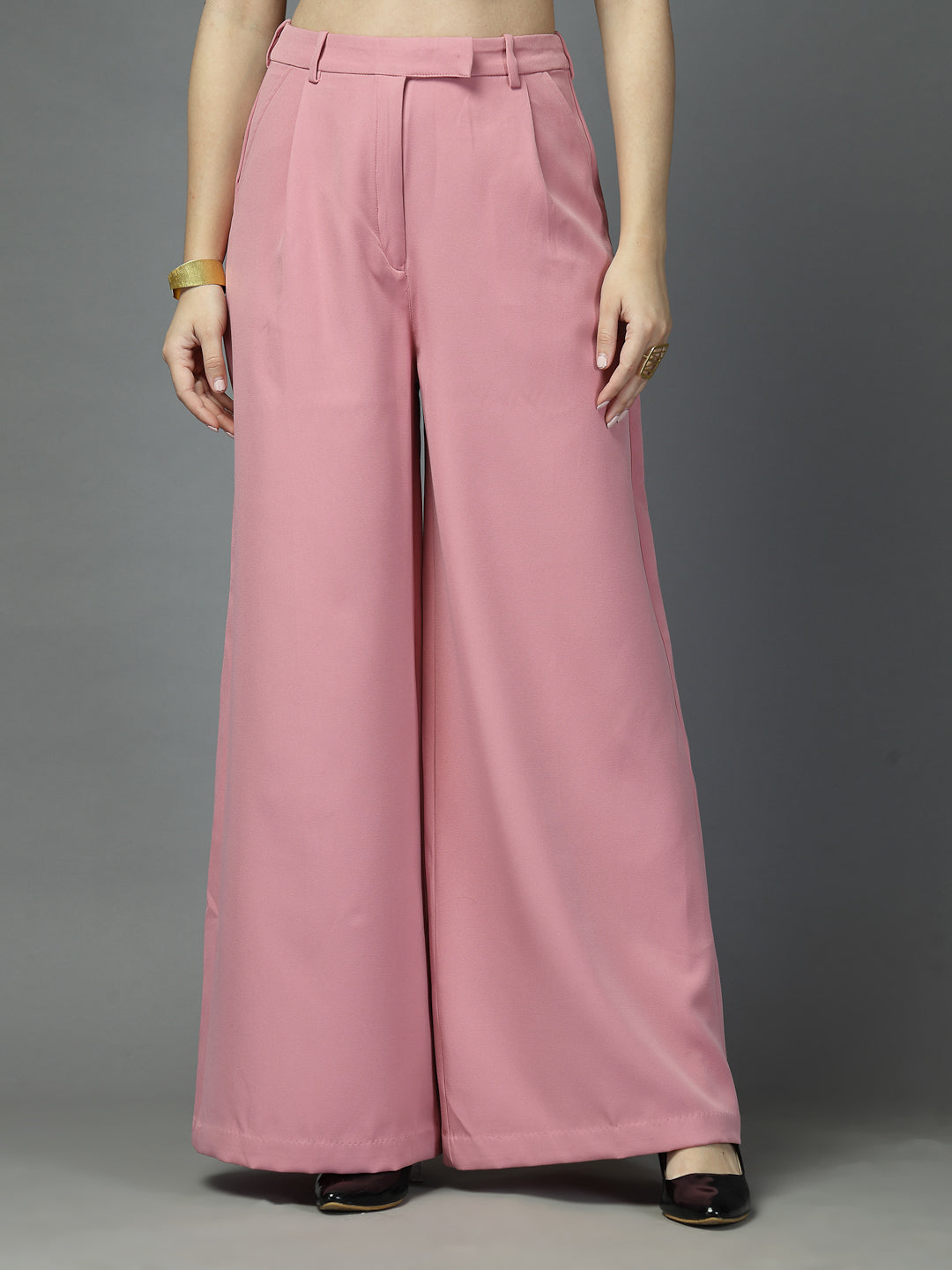 Women Solid Long Party Wear Pant High-Rise, Loose Fit Pant