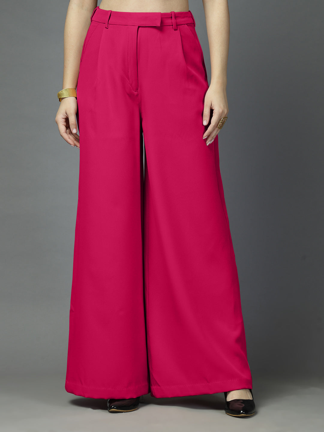 Women Solid Long Party Wear Pant High-Rise, Loose Fit Pant