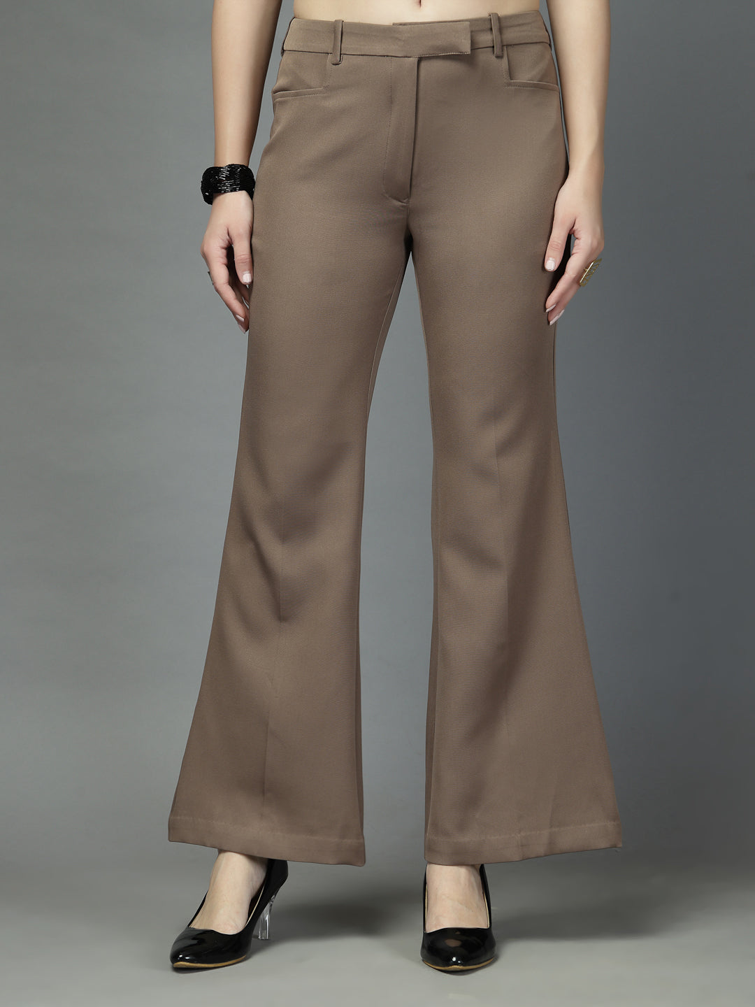 Women Solid Long Party Wear Pant High-Rise, Stretchable Pant