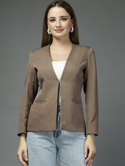 Women Solid Single-Breasted Shawl Collar Formal Blazer