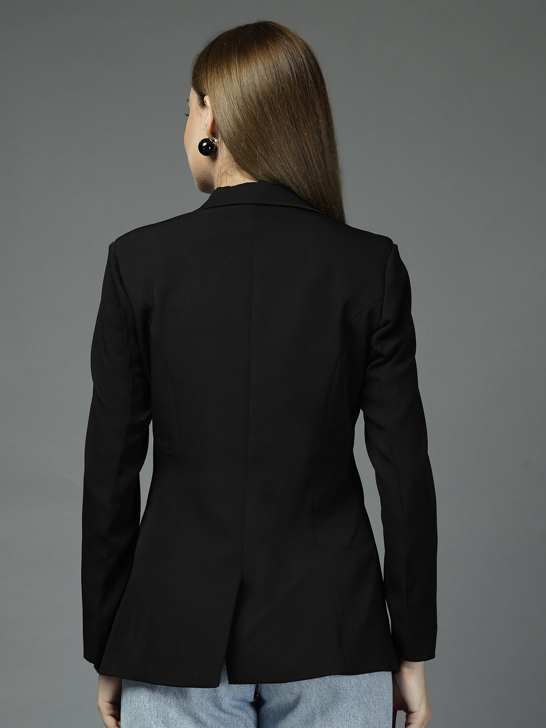 Women Solid Tailored-Fit Single-Breasted notched lapel Collar Formal Blazer