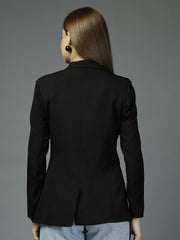 Women Solid Tailored-Fit Single-Breasted notched lapel Collar Formal Blazer