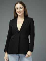 Women Solid Tailored-Fit Single-Breasted notched lapel Collar Formal Blazer
