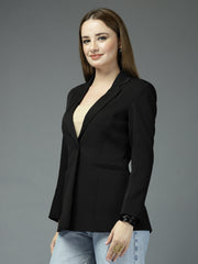 Women Solid Tailored-Fit Single-Breasted notched lapel Collar Formal Blazer