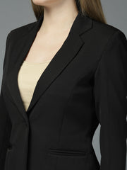 Women Solid Tailored-Fit Single-Breasted notched lapel Collar Formal Blazer