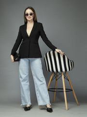 Women Solid Tailored-Fit Single-Breasted notched lapel Collar Formal Blazer