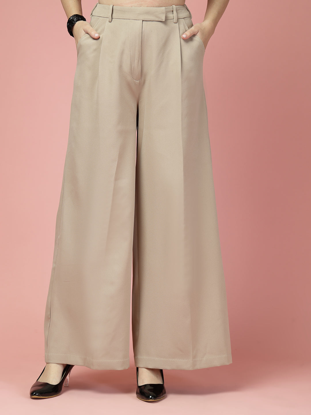 Women Solid Long Party Wear Pant High-Rise, Loose Fit Pant