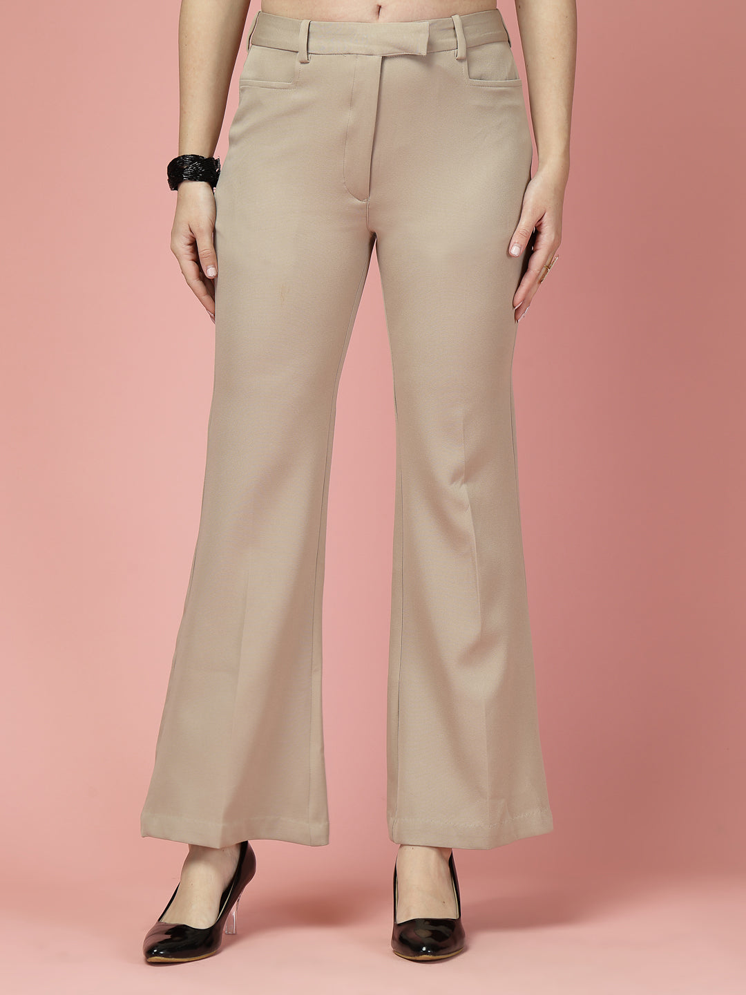 Women Solid Long Party Wear Pant High-Rise, Stretchable Pant