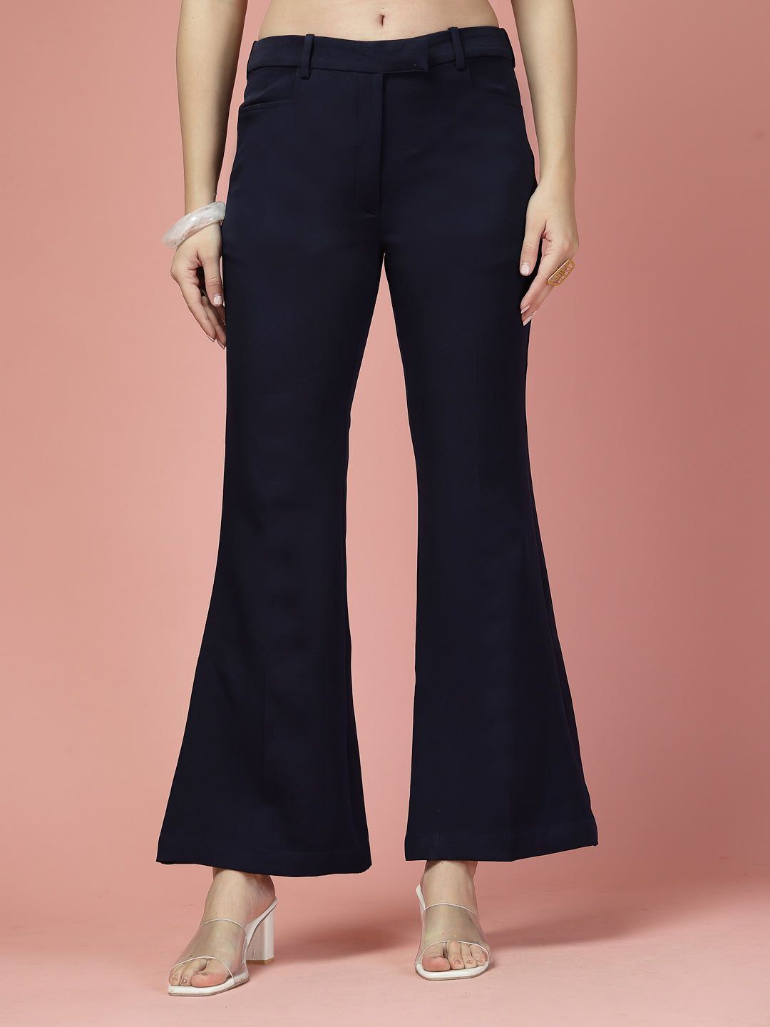 Women Solid Long Party Wear Pant High-Rise, Stretchable Pant