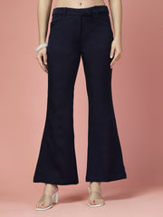 Women Solid Long Party Wear Pant High-Rise, Stretchable Pant