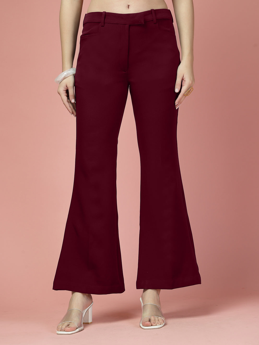 Women Solid Long Party Wear Pant High-Rise, Stretchable Pant