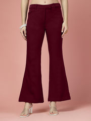 Women Solid Long Party Wear Pant High-Rise, Stretchable Pant