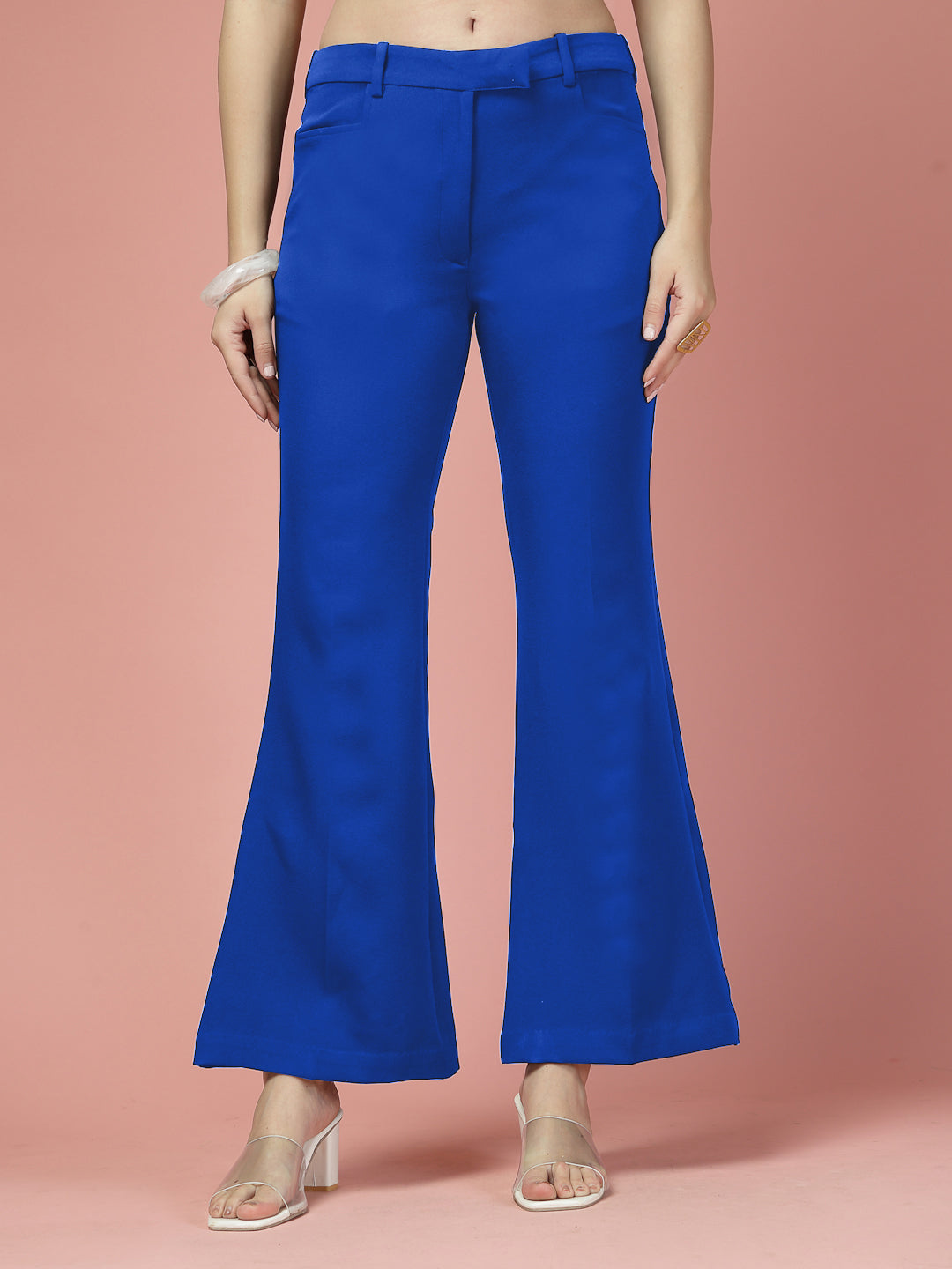 Women Solid Long Party Wear Pant High-Rise, Stretchable Pant