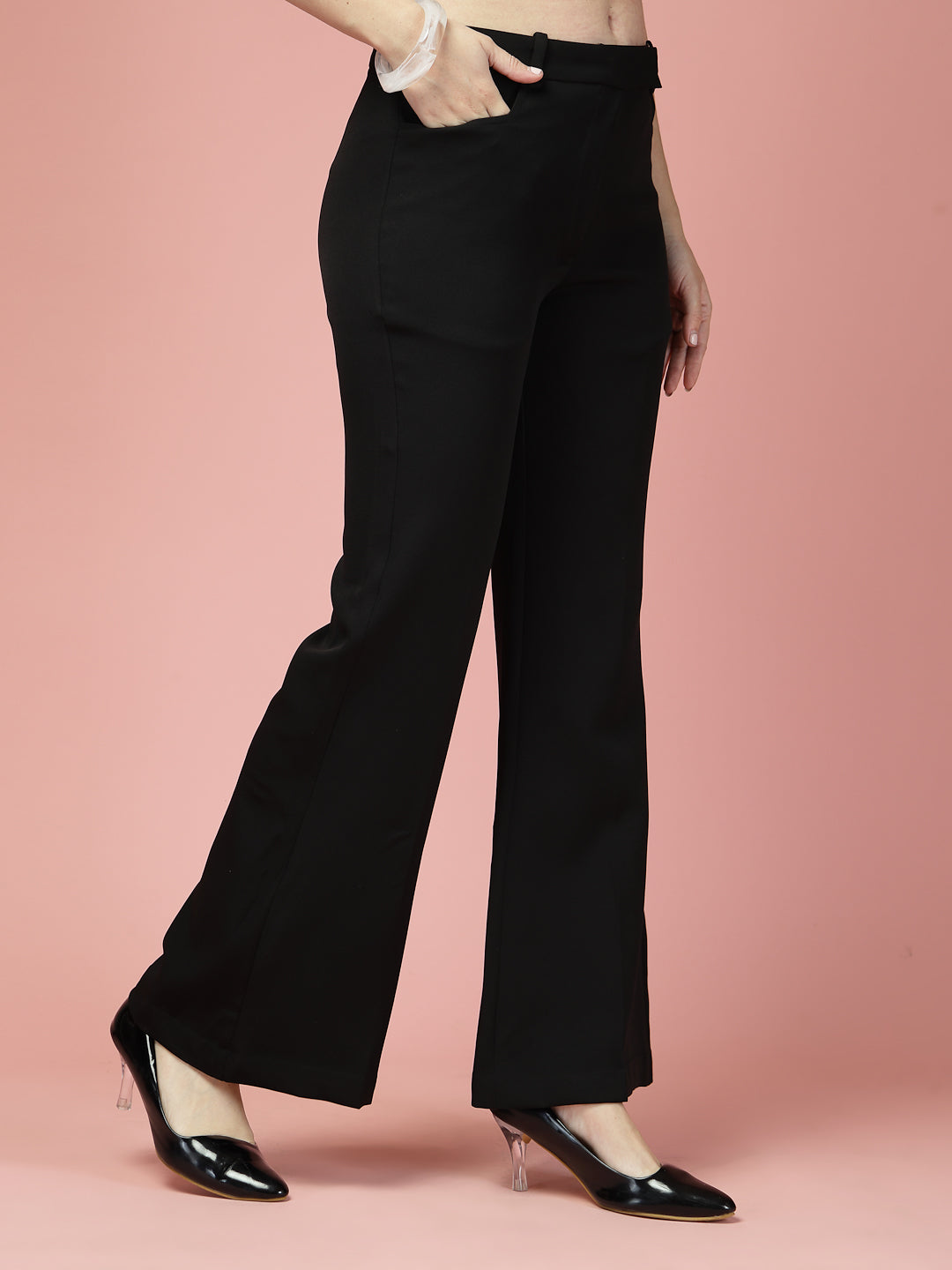Women Solid Long Party Wear Pant High-Rise, Stretchable Pant
