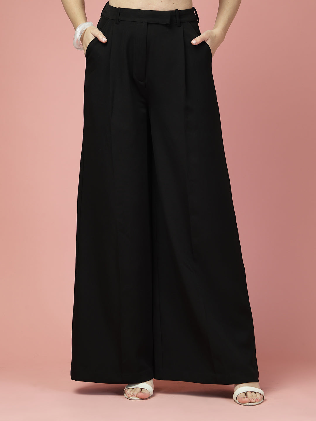 Women Solid Long Party Wear Pant High-Rise, Loose Fit Pant