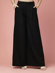Women Solid Long Party Wear Pant High-Rise, Loose Fit Pant