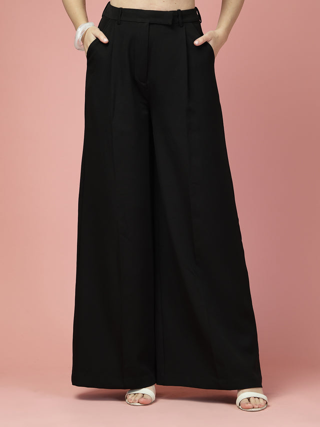 Women Solid Long Party Wear Pant High-Rise, Loose Fit Pant