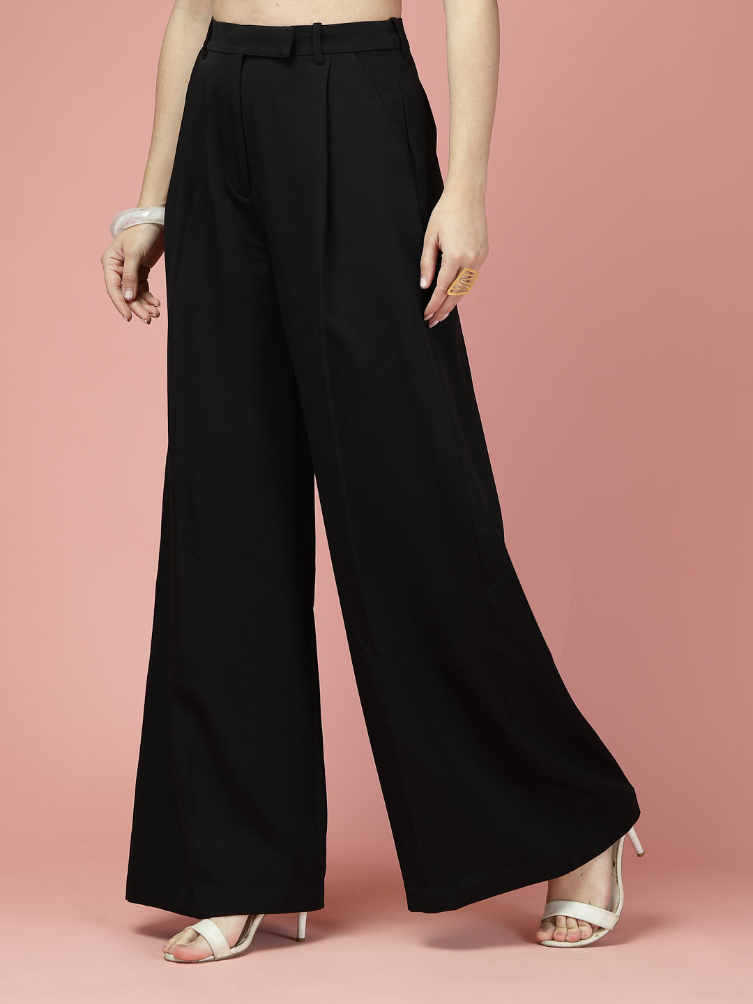 Women Solid Long Party Wear Pant High-Rise, Loose Fit Pant