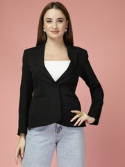 Women Solid Single-Breasted notched lapel Collar Formal Blazer