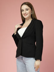Women Solid Single-Breasted notched lapel Collar Formal Blazer