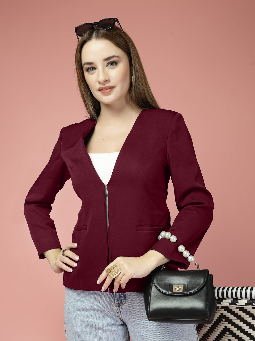 Women Solid Single-Breasted Shawl Collar Formal Blazer