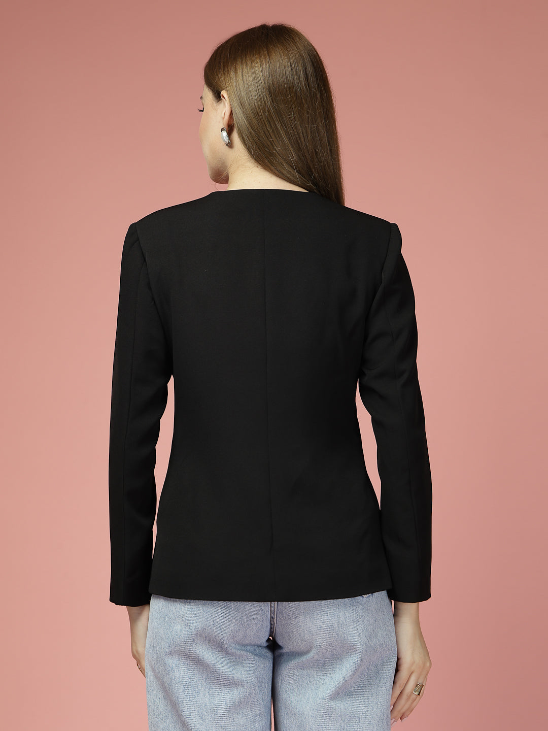Women Solid Single-Breasted Shawl Collar Formal Blazer