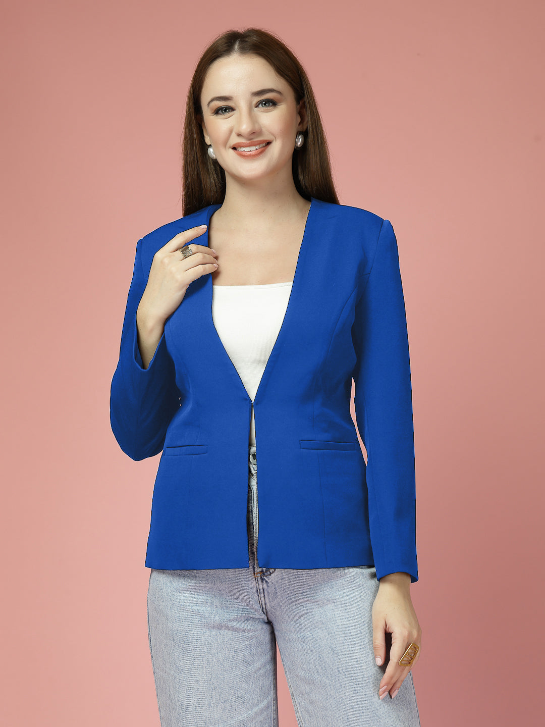 Women Solid Single-Breasted Shawl Collar Formal Blazer