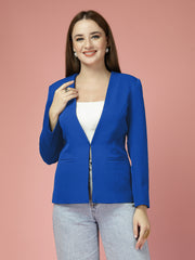 Women Solid Single-Breasted Shawl Collar Formal Blazer