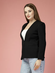 Women Solid Single-Breasted Shawl Collar Formal Blazer
