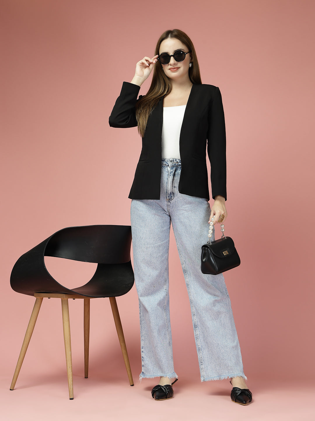 Women Solid Single-Breasted Shawl Collar Formal Blazer