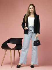 Women Solid Single-Breasted Shawl Collar Formal Blazer