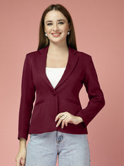 Women Solid Single-Breasted notched lapel Collar Formal Blazer
