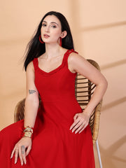 Solid Georgette Long Dress, Neck Frill Sleeveless