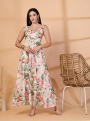 Solid Georgette Long Dress, Neck Frill Sleeveless