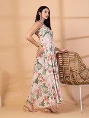 Solid Georgette Long Dress, Neck Frill Sleeveless