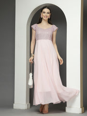 Zara Solid Sequin Fit & Flare Dress Sleeveless, Sweetheart Neck Strape Frill Pattern